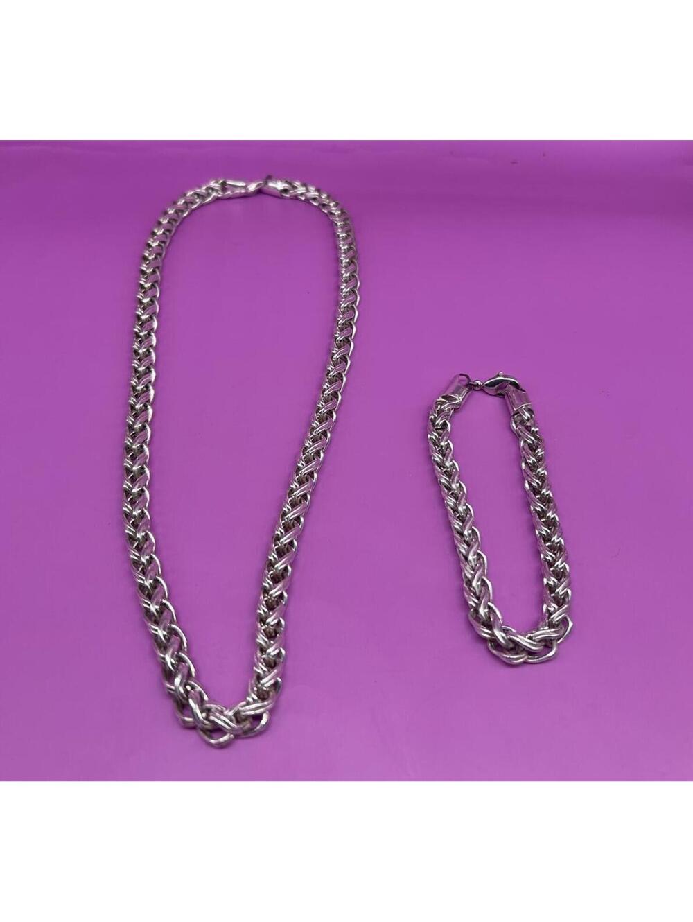 Unisex Silver Chain and Bracelet Matching Set